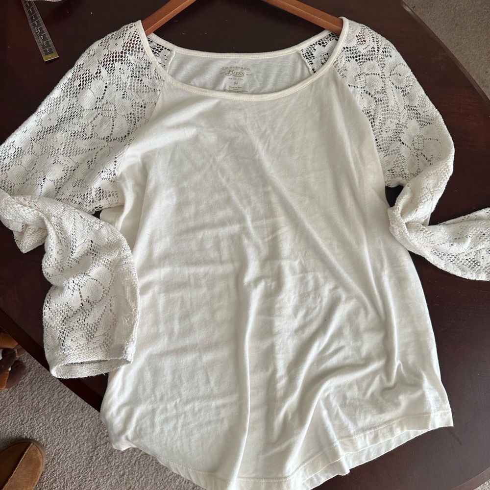 G.H. Bass & Co. White Lace Sleeve Blouse